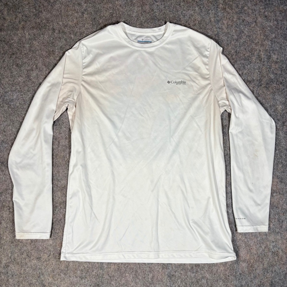 Columbia PFG Fishing Shirt Mens Small White Marlin Graphic Long Sleeve UPF‎